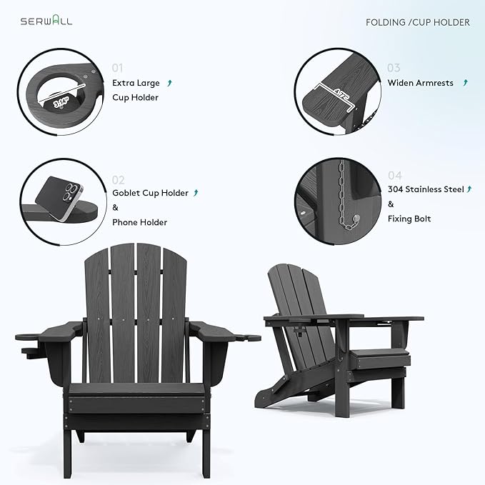 SERWALL Foldable Adirondack Chair Set of 4, HDPE Adirondack Chair - Image 5