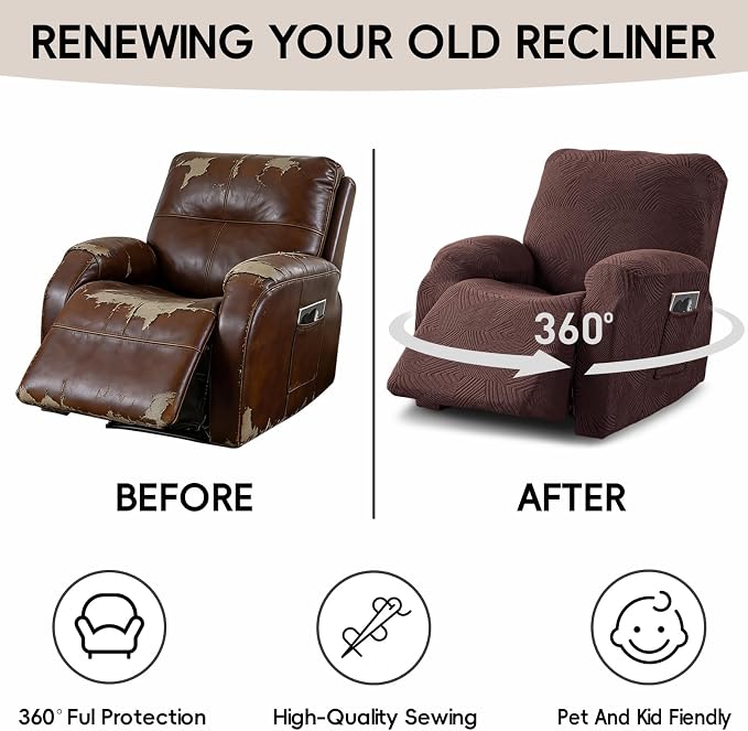 Oversized Recliner Chair Covers, 4-Piece Stretch Geometric Strokes Jacquard - Image 6