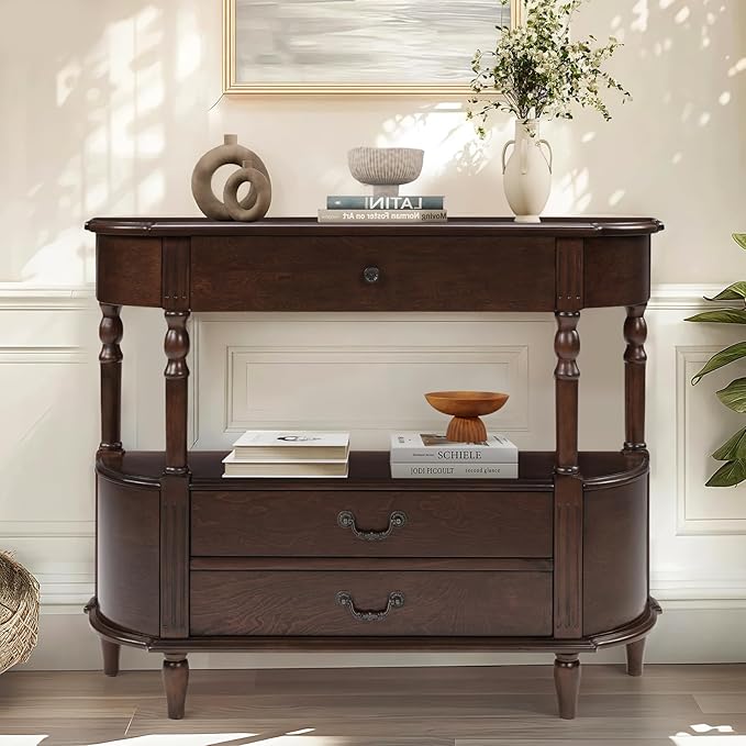 Solid Wood Retro Curved Console Table by HMFULE