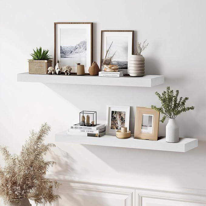 36x8x1.6 inch Floating Shelves Set of 2 – Solid Wood Rustic White Wall Mounted - Image 2
