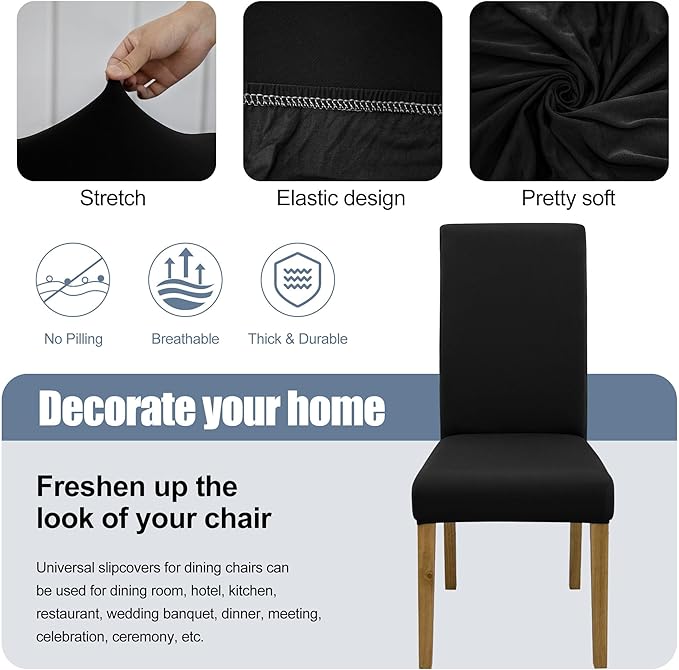 BIETYONE Stretch Dining Chair Covers Set of 6, Soft Removable Washable Kitchen - Image 3