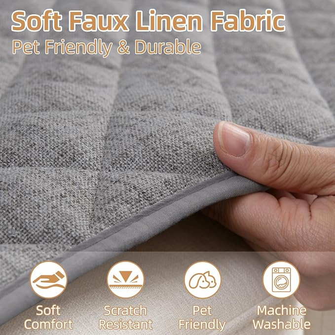 Dog Couch Cover for Sofa 100% Waterproof Faux Linen Sofa Covers for 3 Cushion - Image 4