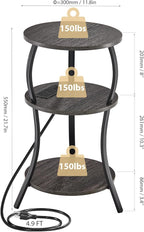 Small Round Side Table with Charging Station, 3-Tier Waist Circular End Table - Image 3