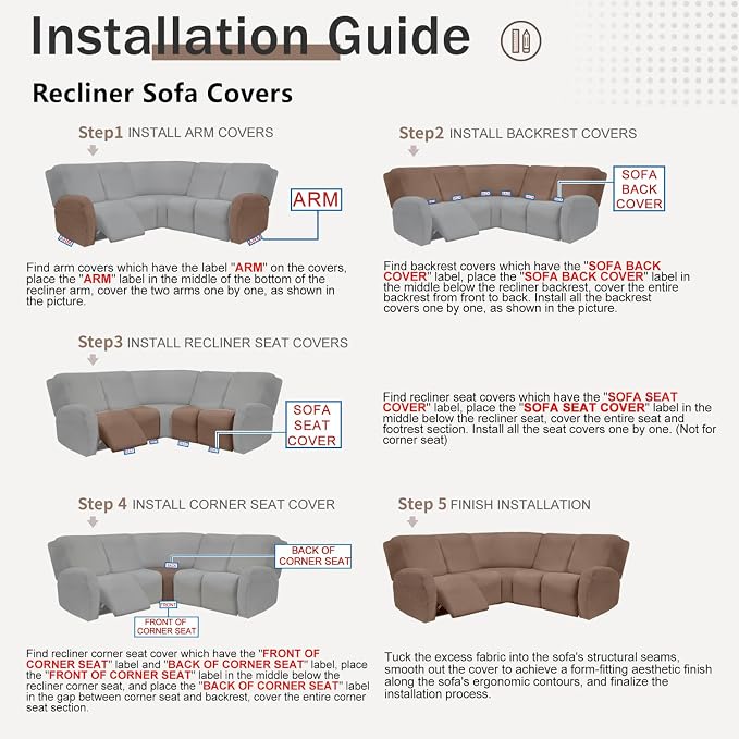 ALIECOM 100% Waterproof Recliner Sectional Couch Covers L Shape Stretch Corner - Image 8