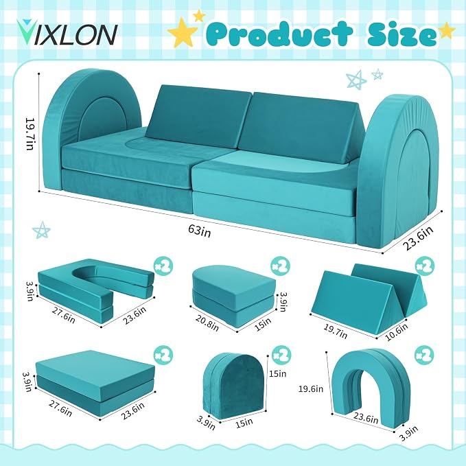 Modular Kids Play Couch for Toddlers 1-3, Toddler Couches That Fold Out - Image 2