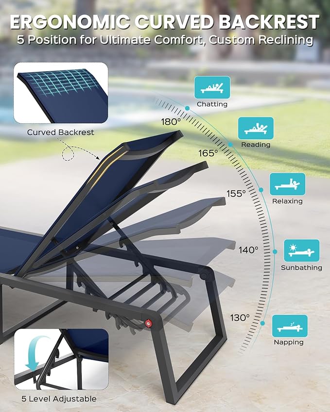 Aluminum Chaise Lounge Chair Outdoor, Foldable& No Assembly Patio Pool Lounge - Image 4