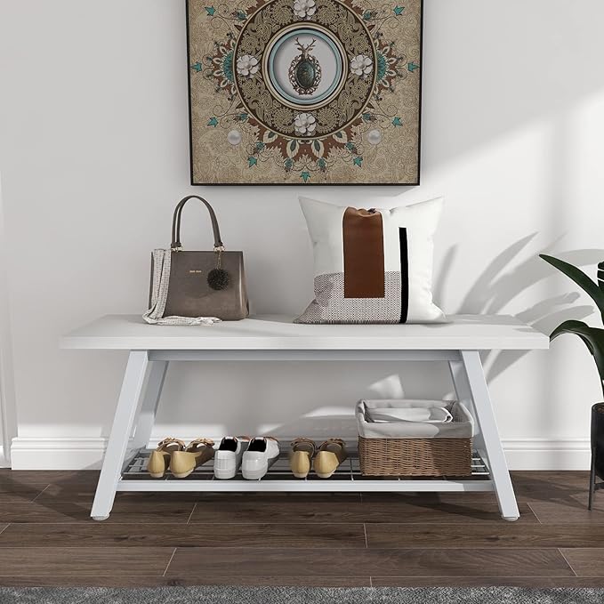 Oastreeful Industrial Entryway Bench Rustic Wood and Metal Storage Bench - Image 3