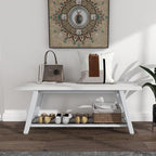 Oastreeful Industrial Entryway Bench Rustic Wood and Metal Storage Bench - Image 3