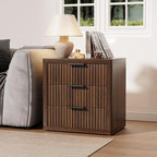 Night Stand with 3 Drawers, Fluted Bed Side End Table with Metal Handle - Image 8