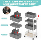 2In1 Baby Diaper Caddy & 3-Tier Rolling Diaper Cart, Diaper Caddy Organizer Cart - Image 3