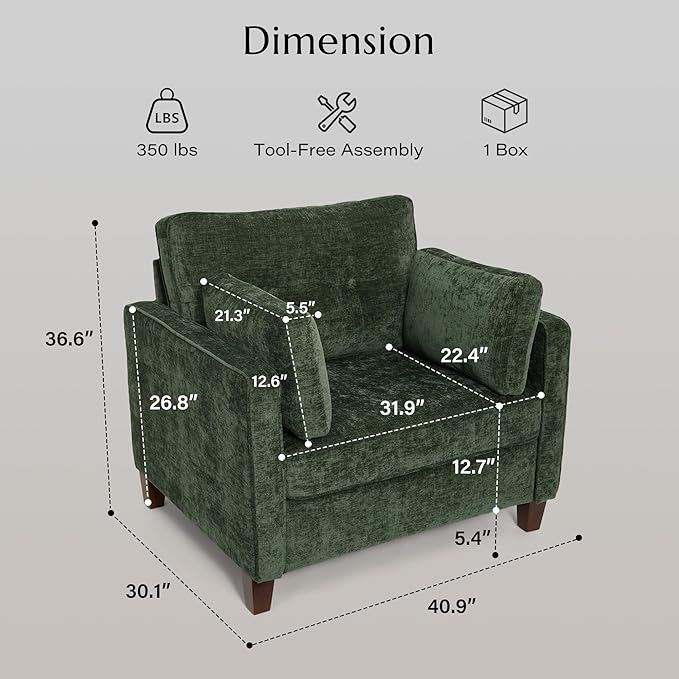 Luxury Oversized Accent Chair, 40.9" Upholstered Comfy Piping Single Armchairs - Image 2
