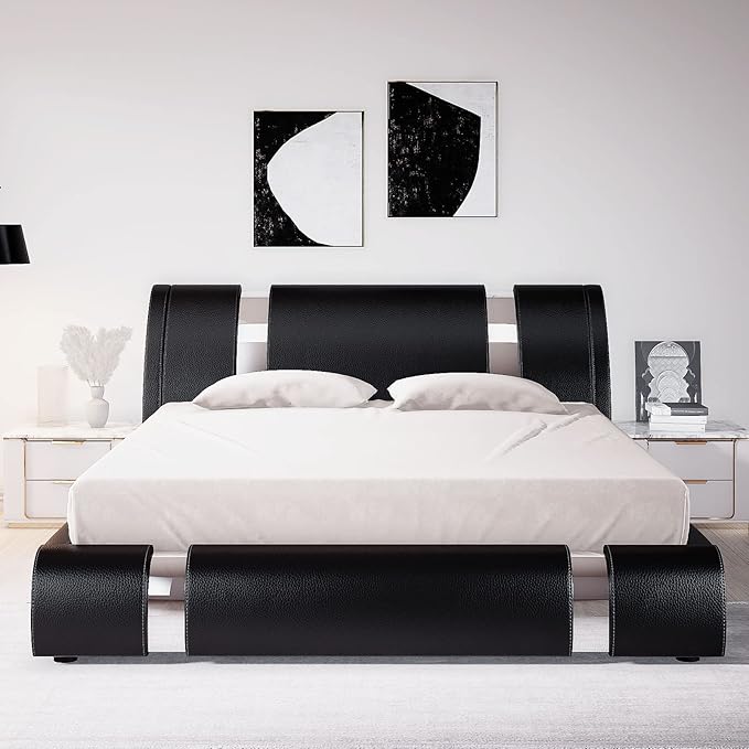 Allewie Queen Bed Frame with Iron Piece Decor, Faux Leather Upholstered - Image 3