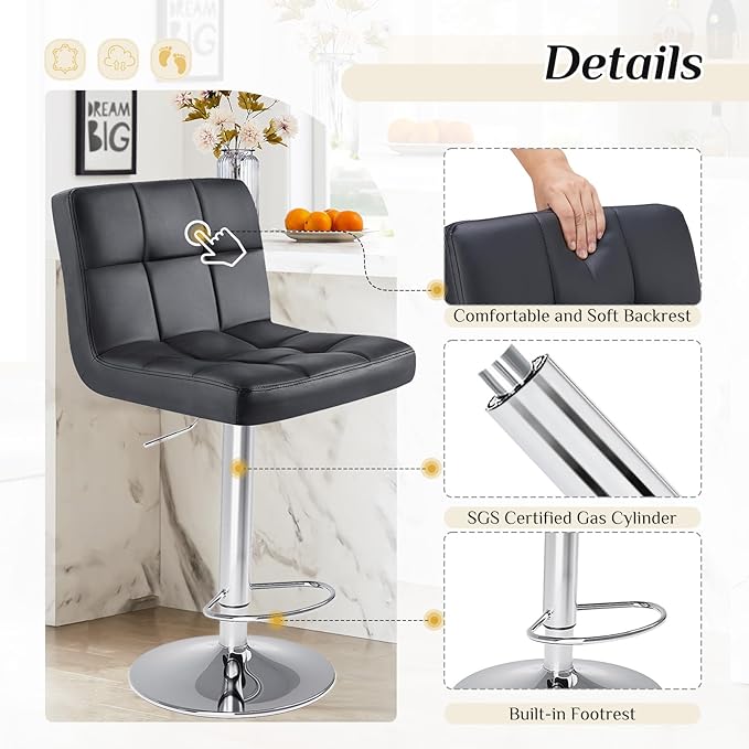 DUMOS Bar Stools Set of 4, 24 inch Counter Height Bar Stools, Upholstered - Image 4