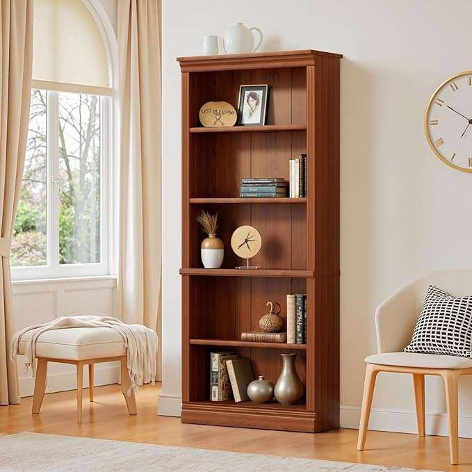 Furniwell Bookcase Bookshelves, 5-Shelf Tall Bookcase 71" Wood Open Display - Image 4