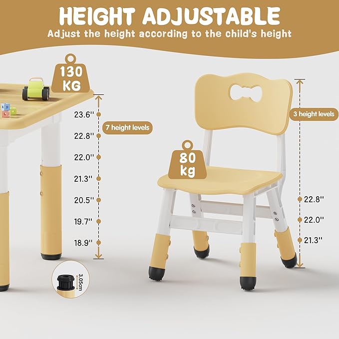 Brelley Kids Table and 2 Chairs Set, Height Adjustable Toddler Desk and Chair - Image 2
