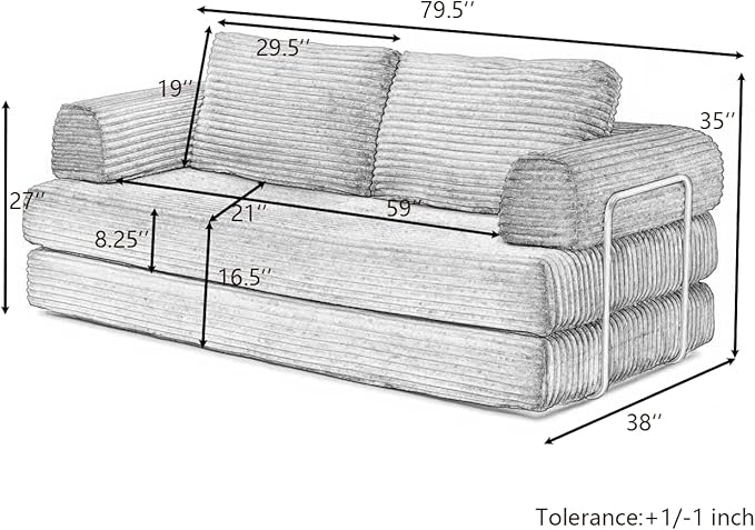 HANXIN 80 Inch Convertible Sleeper Sofa Bed, High Back Plush Corduroy Folding - Image 3