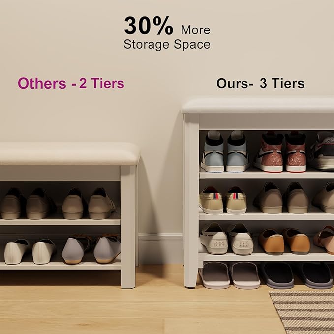AQIMUELE Shoe Bench with Leather Cushion, 3 Tiers Shoe Storage Bench Height - Image 6