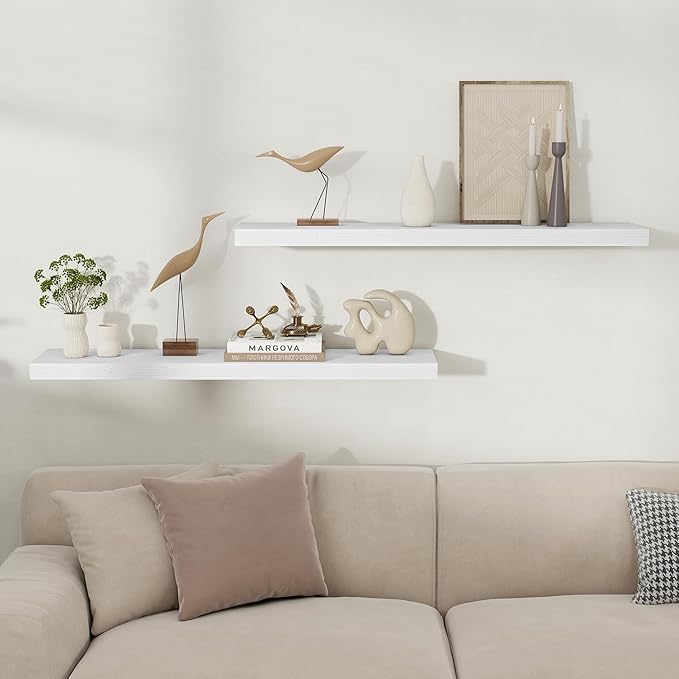 Fun Memories Floating Shelves for Wall, 40 Inch Long Set of 2 Rustic Wood Wall - Image 2