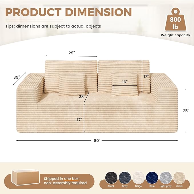 Luxanimarion 80'' Modern Cloud Loveseat Sofa, No Assembly Required Deep Seat - Image 2