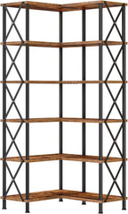 HOOBRO Corner Bookshelf, 6-Tier L-Shaped Bookcase, Industrial Open Display by HOOBRO