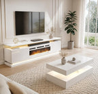 2-Piece Modern Living Room Table Set, Includes High Gloss 70" Fireplace TV by Nordivale
