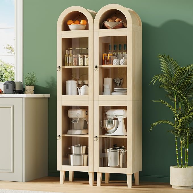 71" Tall Arched Cabinet with Acrylic Door, Modern Curio Arched Bookcase with - Image 6