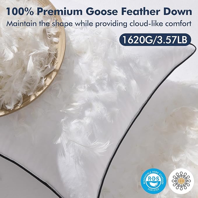 MIULEE Goose Feather Down 24x24 Pillow Insert Set of 2 - Image 2