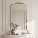 Besdomus Large Vintage Arched Mirror: 24"x42" French Arch Gleaming Gold Antique by Besdomus