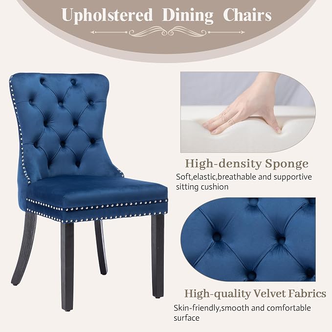 KCC Velvet Dining Chairs Set of 4, Upholstered High-end Tufted Dining Room Chair - Image 4