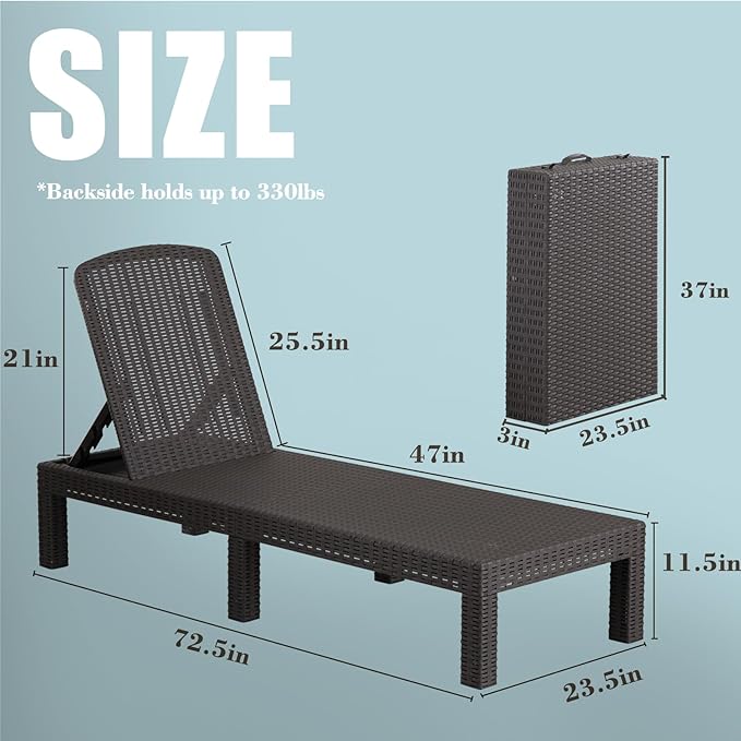 DIMAR GARDEN Beach Chairs Outdoor Chaise Lounge, Resin Pool Lounge Chair - Image 3