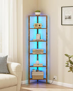 TUTOTAK Corner Shelf with LED Light, 6-Tier Corner Bookshelf - Image 4