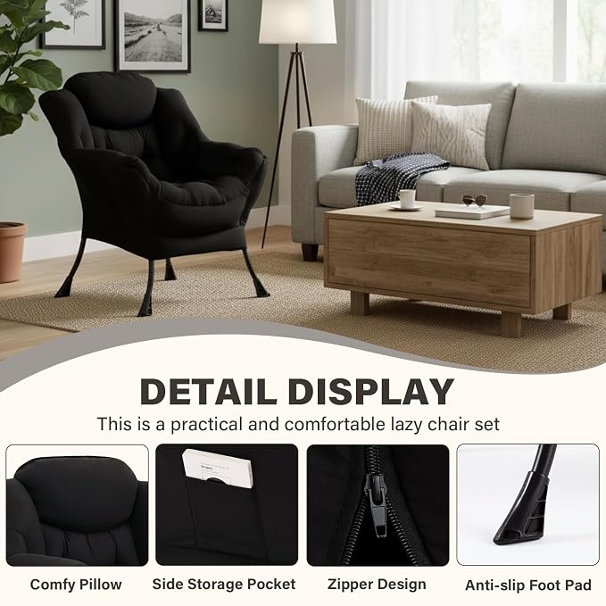 Lazy Chair, Modern Soft Reading Chair Accent Contemporary Sofa Chair - Image 5