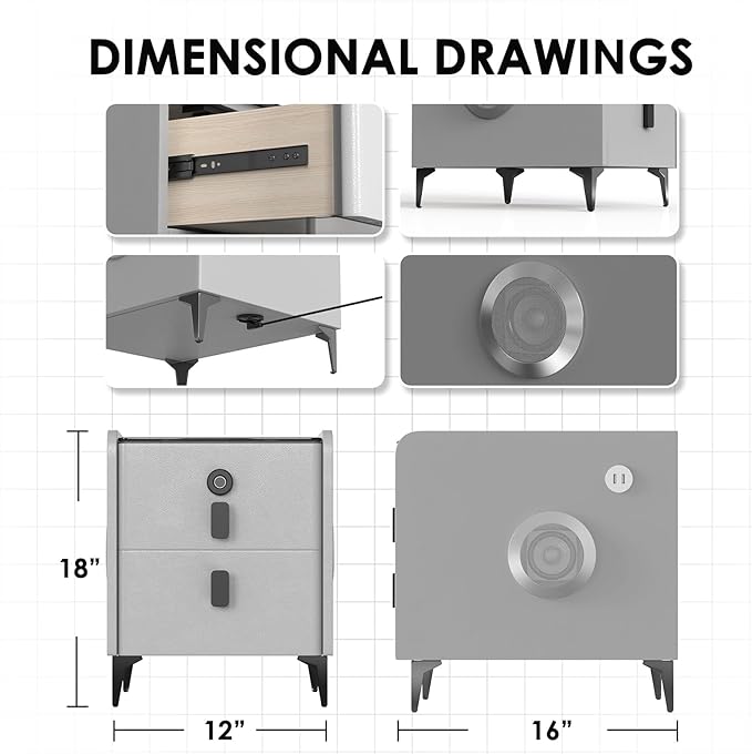 Smart Nightstand with 2 Drawers, with Fingerprint Lock Drawer, Nightstand with - Image 2