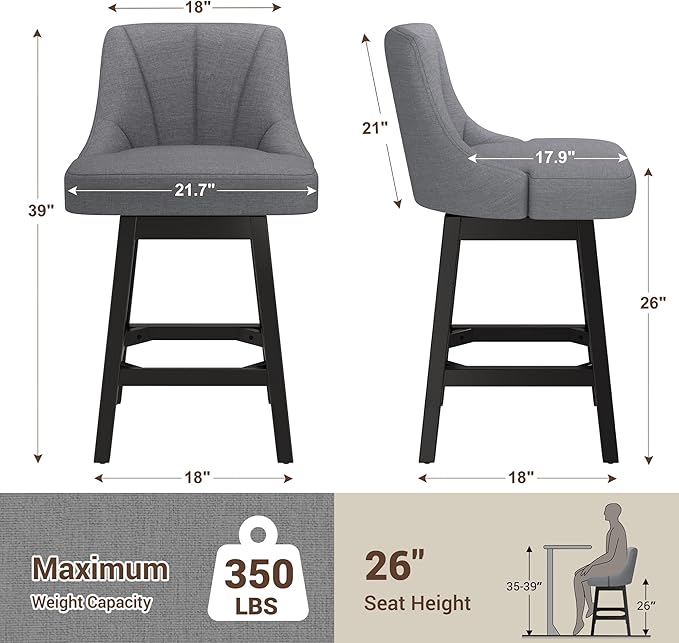 YaFiti Swivel Bar Stools Set of 3, 26 Inch Counter Height Bar Stools - Image 3