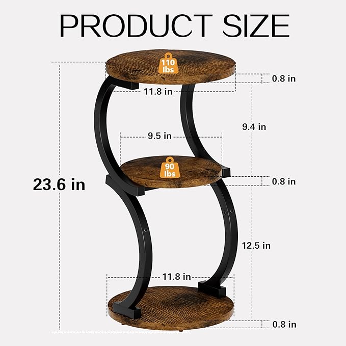 Small Side Table, 3-Tier Round End Table - Image 3