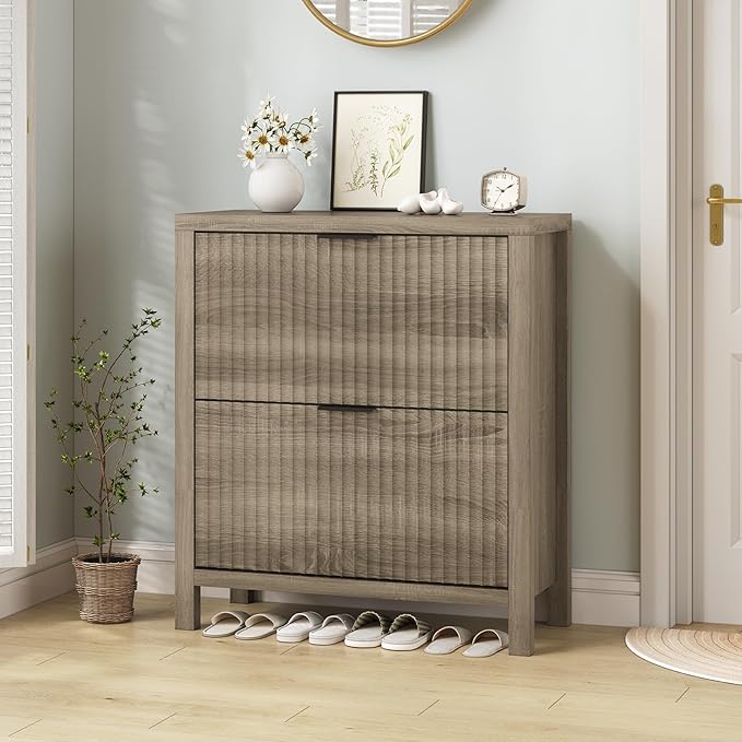 YOMILUVE Shoe Cabinet Storage for Entryway, Fluted Shoe Cabinet - Image 8