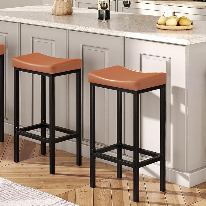 HOOBRO Bar Stools, Counter Height Stools, Saddle Barstools - Image 2