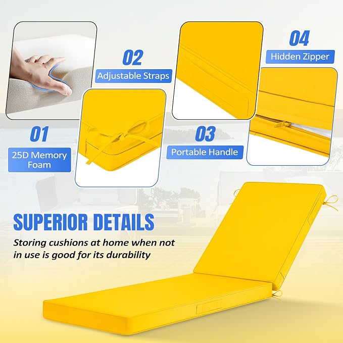 Basic Beyond Chaise Lounge Cushions Outdoor, 3-Layer Waterproof Outdoor - Image 3
