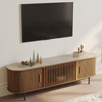 POVISON Fully-Assembled Sliding Tambour Door TV Stand, Mid Century Modern by POVISON