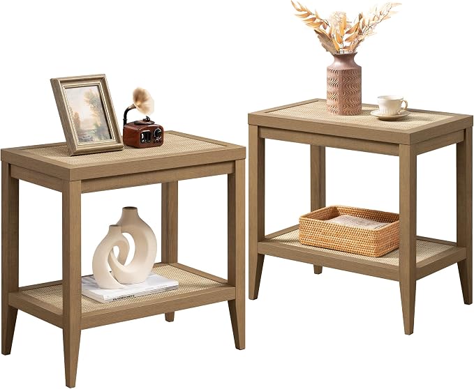 SICOTAS Rattan Nightstands Set of 2 Bedside Table - Image 8