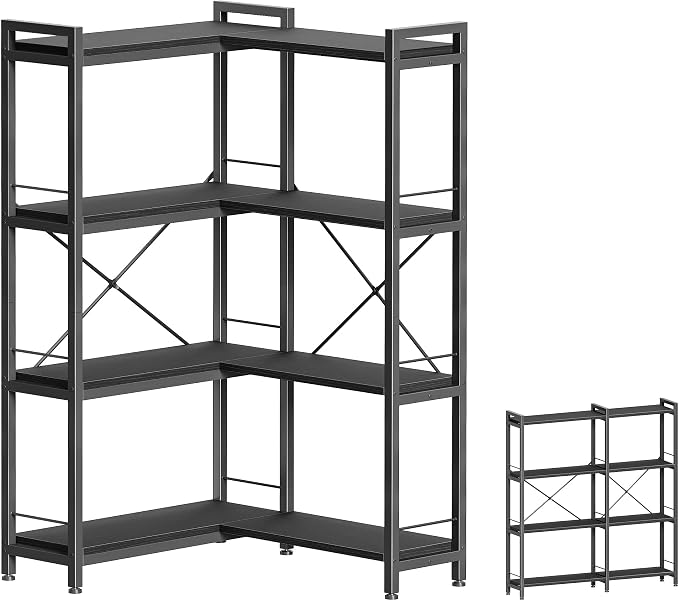 Huuger 4 Tier Bookshelf, L Shaped Corner Bookshelf by Huuger