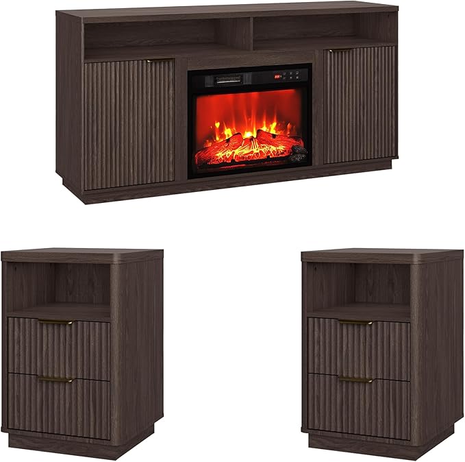 3-Piece Fluted Living Room Set Includes 2 Fluted Night Stand by PATIOCHIC