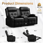 Loveseat Recliner Sofa, Home Theater Seating Massage Reclining Couch - Image 2