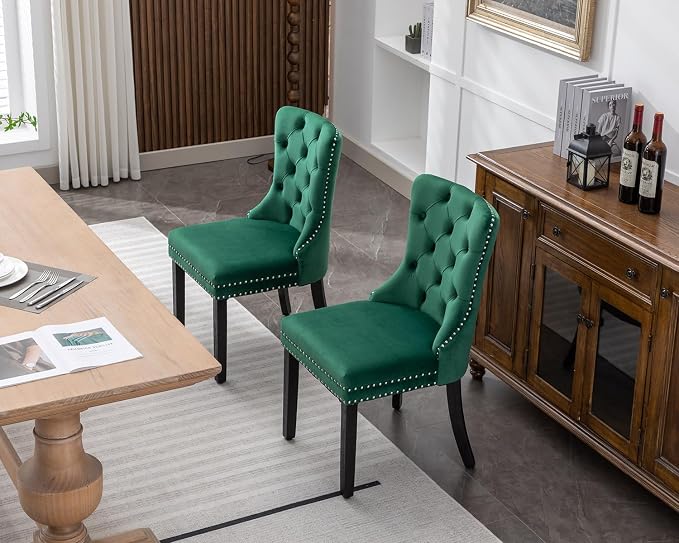 KCC Velvet Dining Chairs Set of 2, Upholstered High-end Tufted Dining Room Chair - Image 2