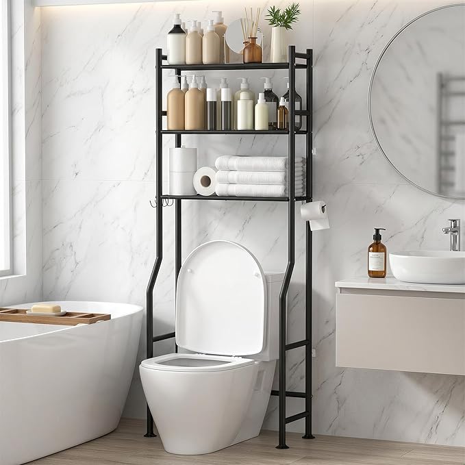 GloTika 3-Tier Over Toilet Storage - 150lb Total Capacity Metal Bathroom by QualityHomewareTimlessComfort