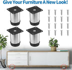 3 Inch Metal Furniture Legs Stainless Steel Adjustable Legs Silver Table Legs - Image 2