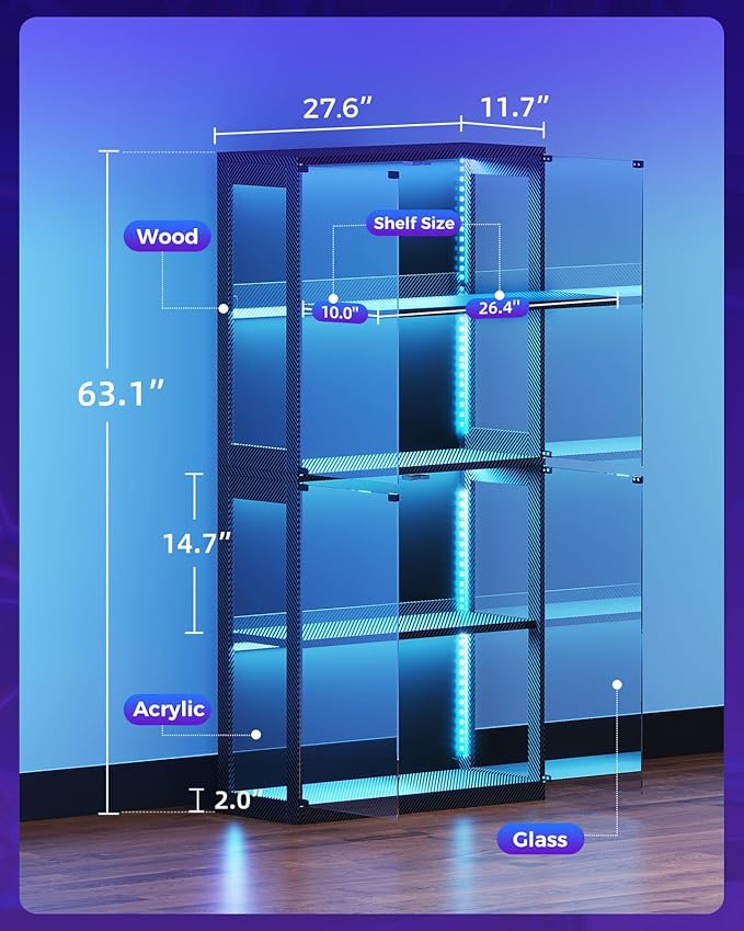 AODK Display Case with RGB Lights, 4-Tier Display Cabinet with Glass Doors and - Image 2