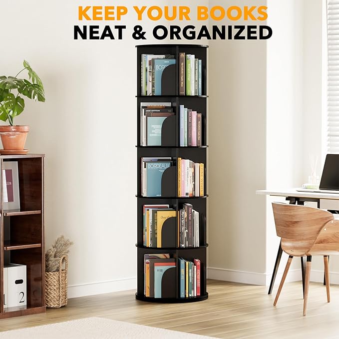 SpaceAid 5 Tier Rotating Bookshelf Tower, Spinning Bookcase Lazy Susan - Image 6