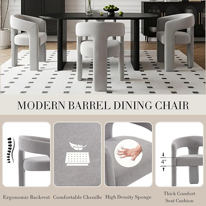 Modern Chenille Dining Chairs Set of 6, Upholstered Barrel Chairs - Image 4