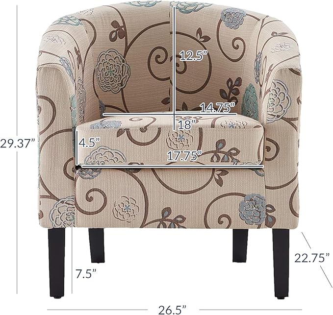 BELLEZE Living Room Chair, Linen Round Accent Barrel Chair, Club Tub Sofa Chair - Image 2